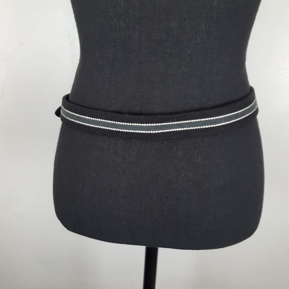 Black Gray White Striped Leather Fabric Belt - Picture 3 of 7